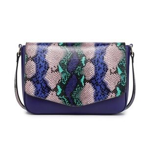 VICENZO Leather Cobalt Blue Crossbody Shoulder Bag Python Print New